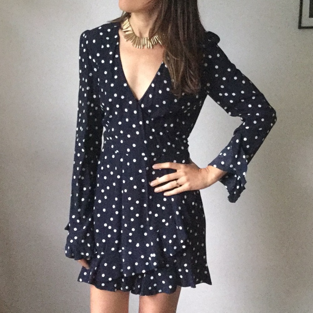 Polka dot navy blue romper